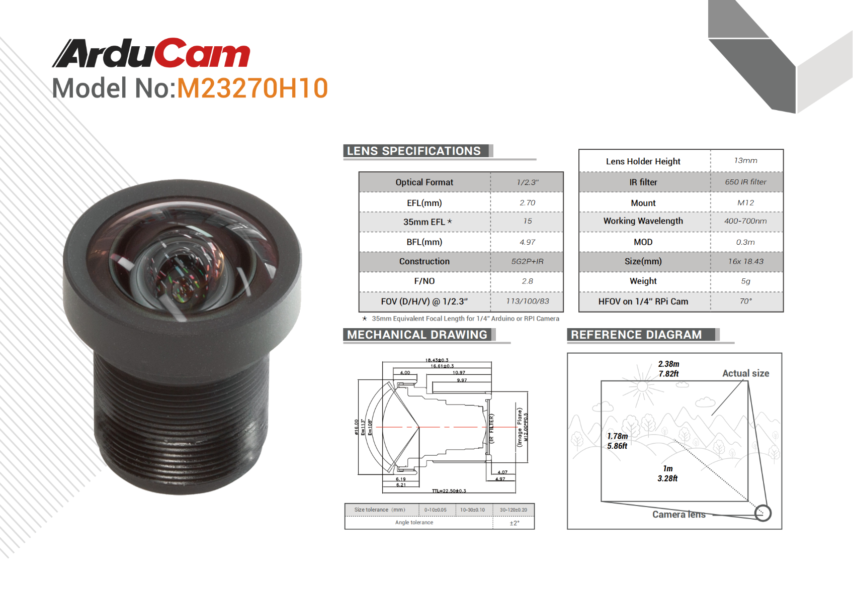 Arducam 100 Degree Low distortion 1/2.3″ M12 Lens with Lens Adapter for Raspberry Pi High Quality Camera - Image 4